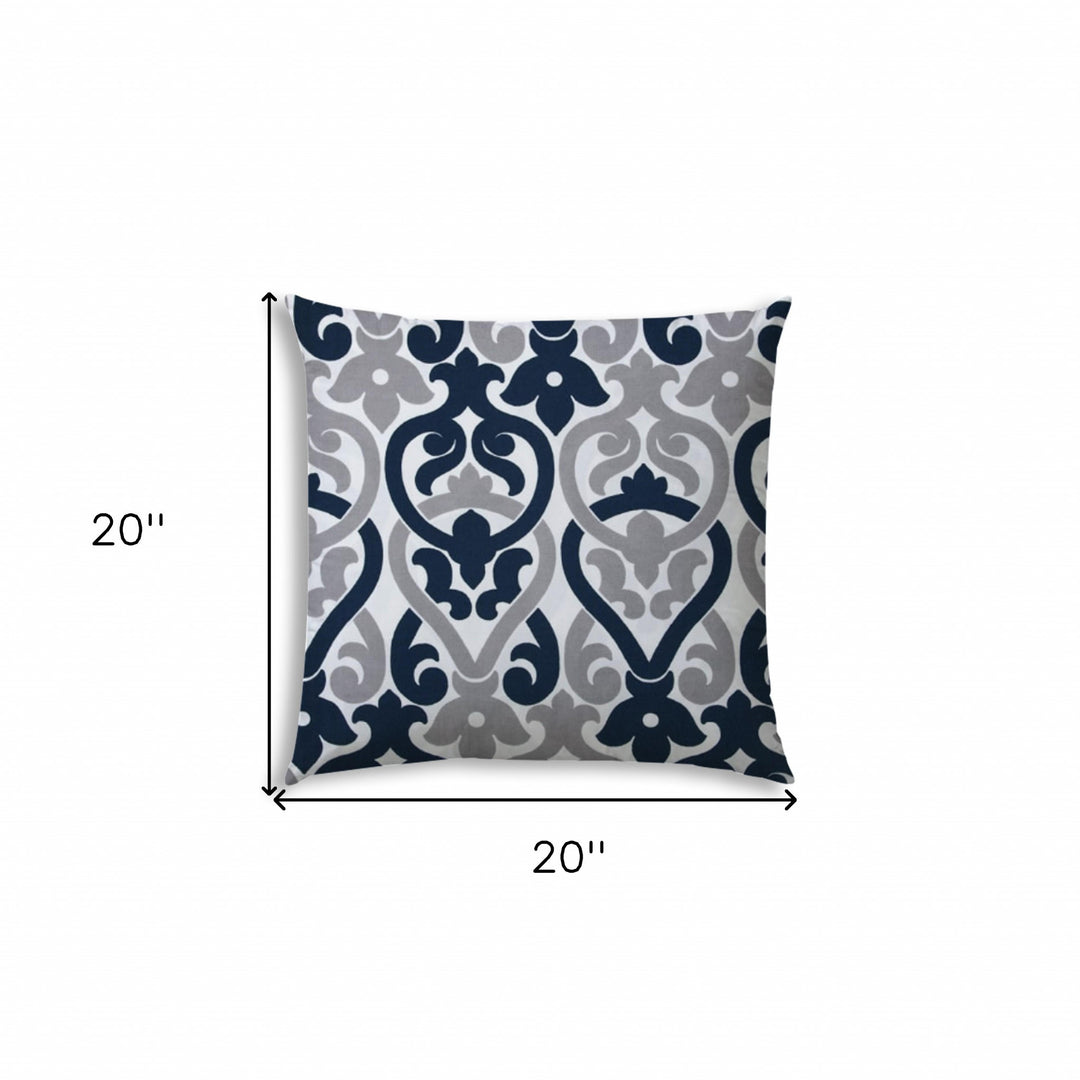 20" X 20" Navy Blue And White Blown Seam Trellis Throw Indoor Outdoor Pillow