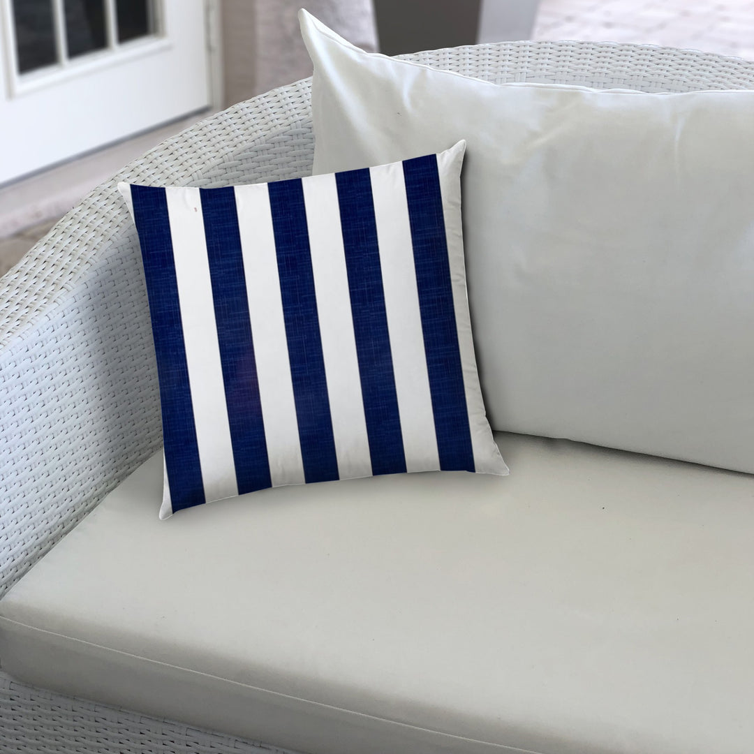 20" X 20" Navy Blue And White Blown Seam Striped Throw Indoor Outdoor Pillow