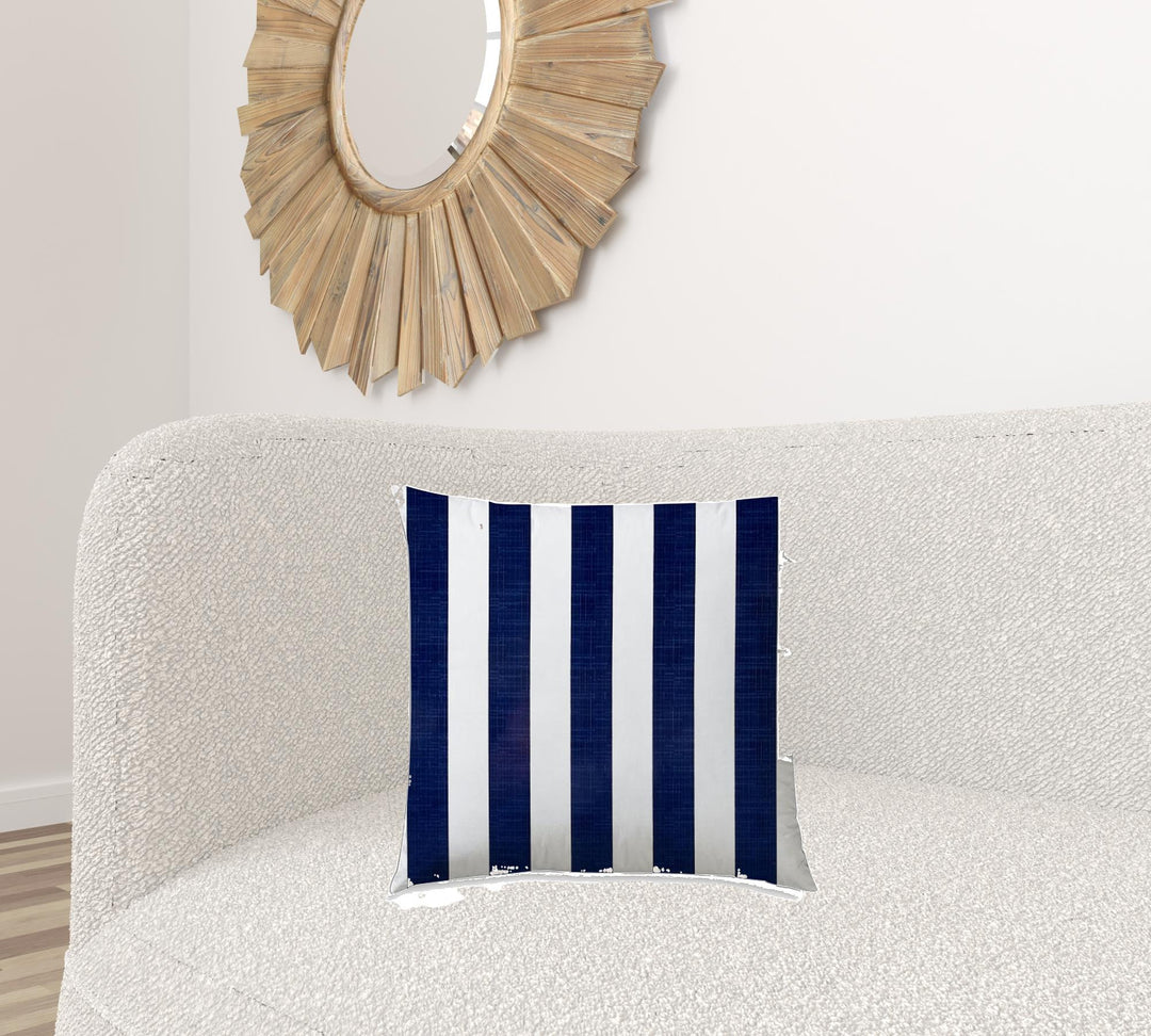 20" X 20" Navy Blue And White Blown Seam Striped Throw Indoor Outdoor Pillow