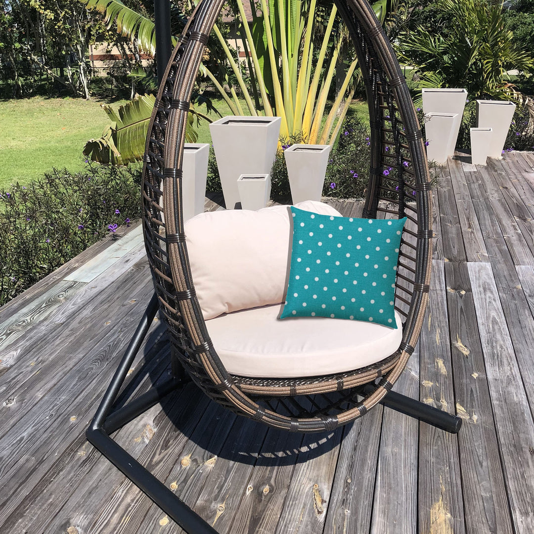 20" X 20" Turquoise Blown Seam Polka Dots Throw Indoor Outdoor Pillow