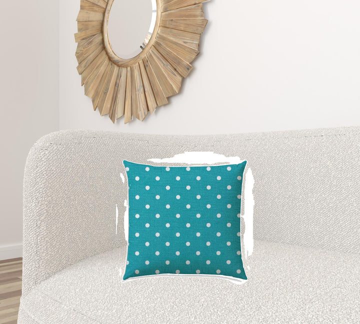 20" X 20" Turquoise Blown Seam Polka Dots Throw Indoor Outdoor Pillow