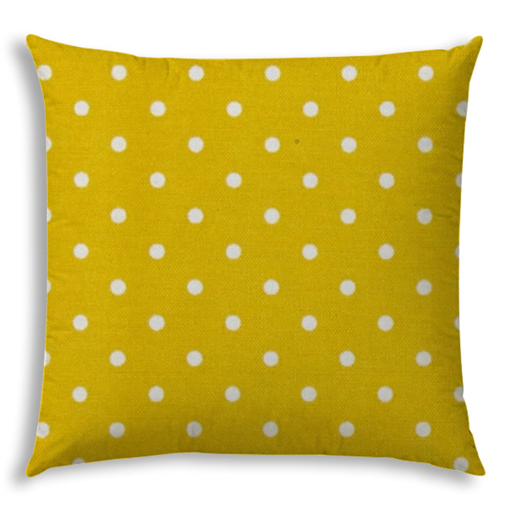 20" X 20" White And Yellow Blown Seam Polka Dots Throw Indoor Outdoor Pillow