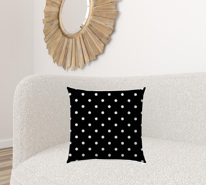 20" X 20" Black And White Blown Seam Polka Dots Throw Indoor Outdoor Pillow