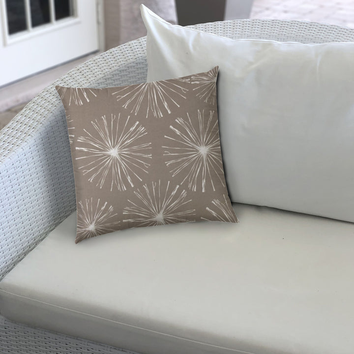 20" X 20" Taupe And White Blown Seam Floral Throw Indoor Outdoor Pillow