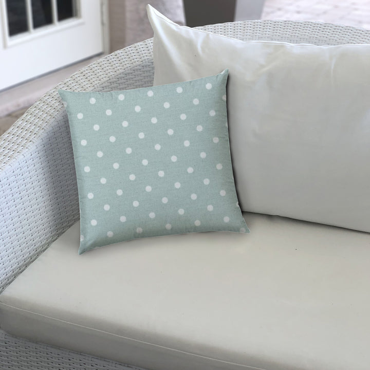 20" X 20" Seafoam And White Blown Seam Polka Dots Throw Indoor Outdoor Pillow