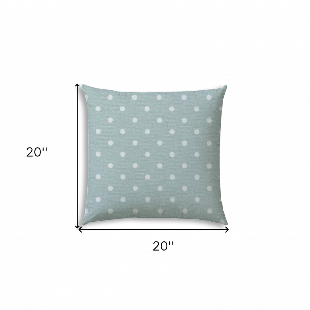 20" X 20" Seafoam And White Blown Seam Polka Dots Throw Indoor Outdoor Pillow