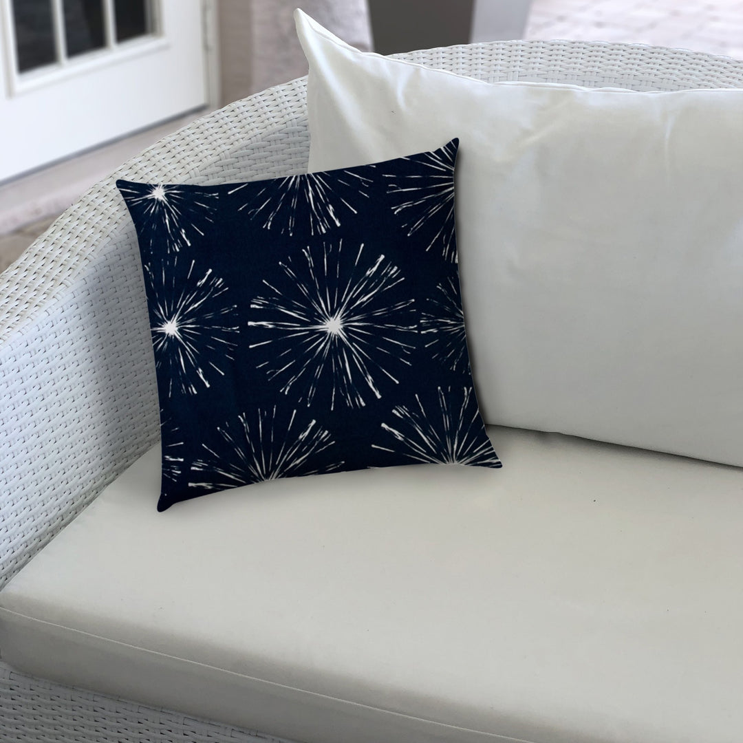 20" X 20" Navy Blue And White Blown Seam Floral Throw Indoor Outdoor Pillow