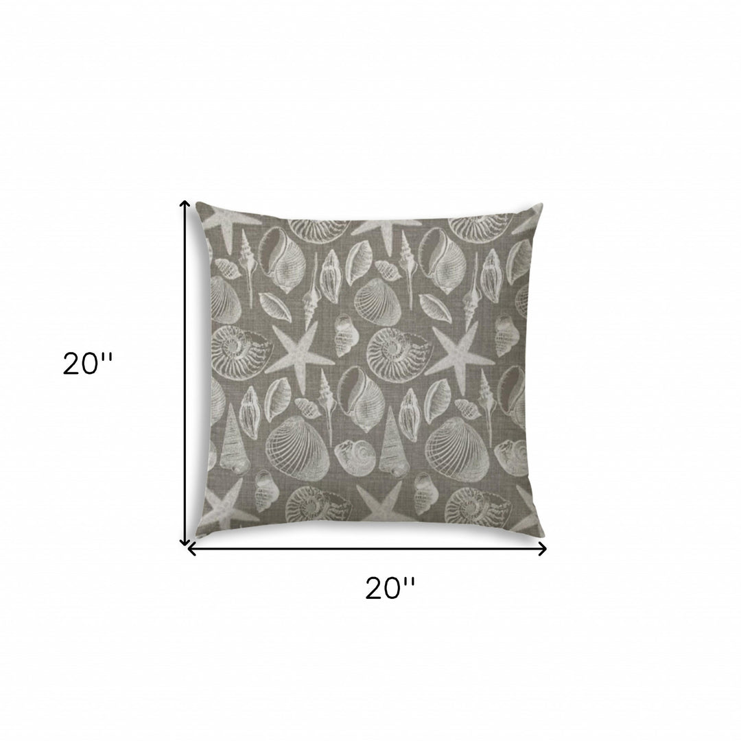 20" X 20" Cream And Gray Seashells Blown Seam Nautical Throw Indoor Outdoor Pillow