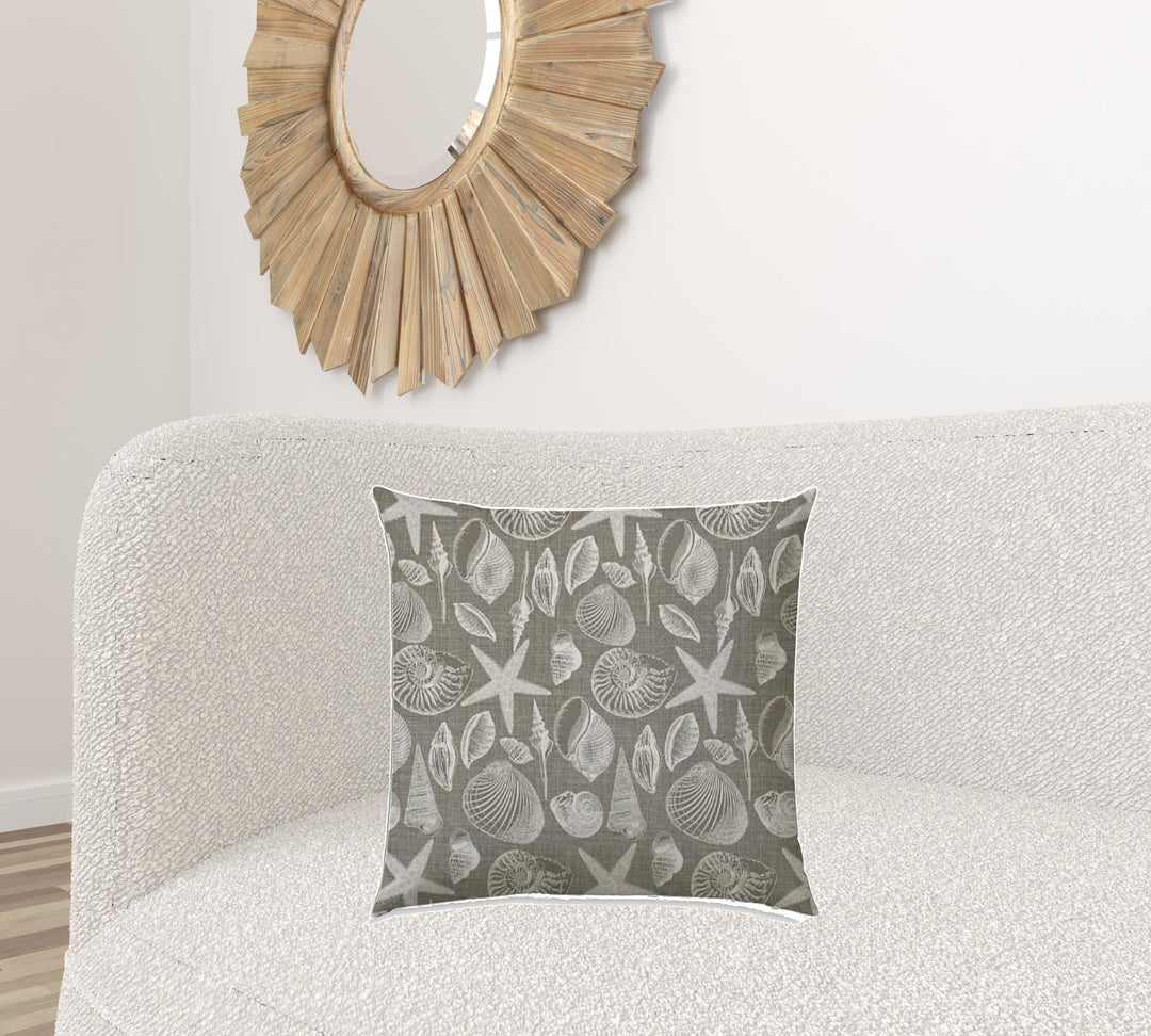 20" X 20" Cream And Gray Seashells Blown Seam Nautical Throw Indoor Outdoor Pillow