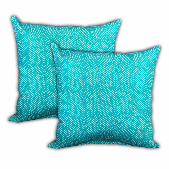 Set Of Three 18" X 18" Ocean Blue And White Corals Blown Seam Coastal Throw Indoor Outdoor Pillow