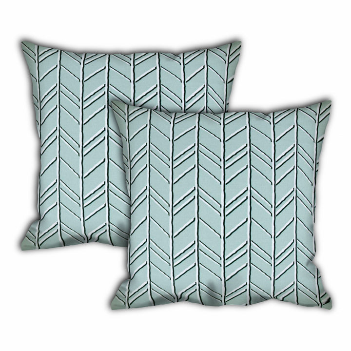 Set Of Three 18" X 18" Seafoam And White Blown Seam Floral Throw Indoor Outdoor Pillow