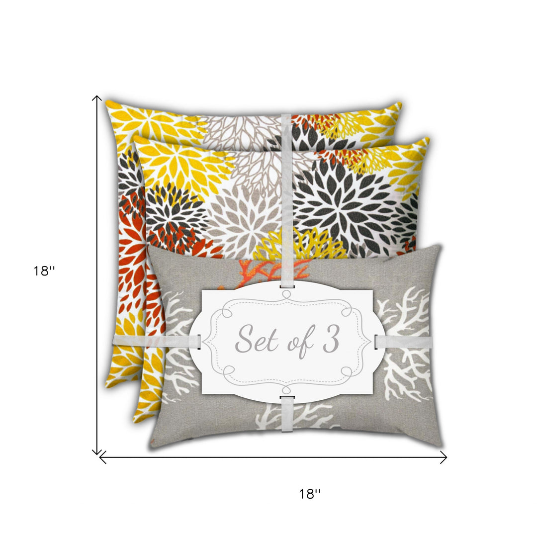 18" X 18" Gray And White Zippered Floral Throw Indoor Outdoor Pillow