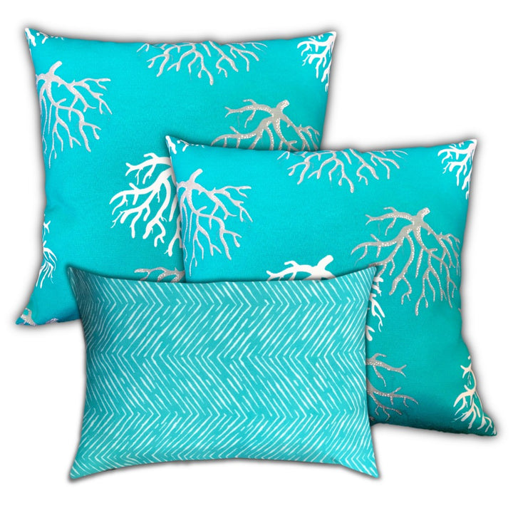 18" X 18" Ocean Blue And White Corals Zippered Coastal Throw Indoor Outdoor Pillow