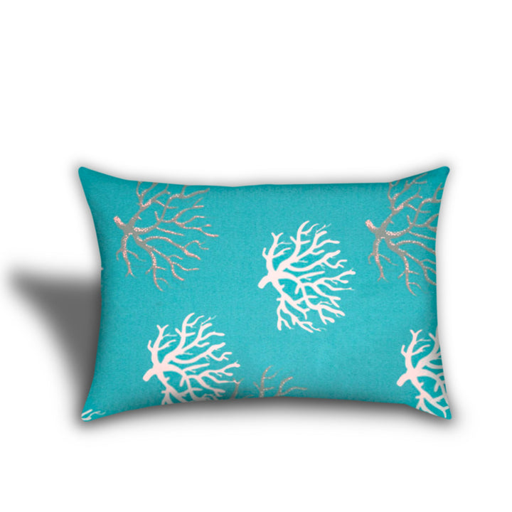 Set of Three Aqua and White Coral Polka Dot Indoor Outdoor Throw Pillow