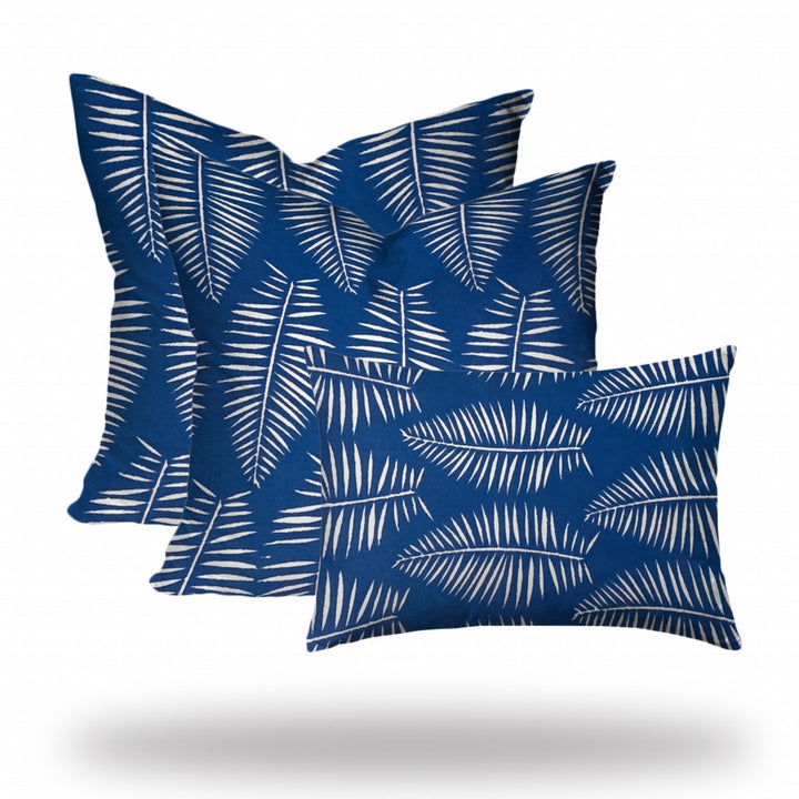 Set Of Three 20" X 20" Blue And White Zippered Coastal Throw Indoor Outdoor Pillow Cover