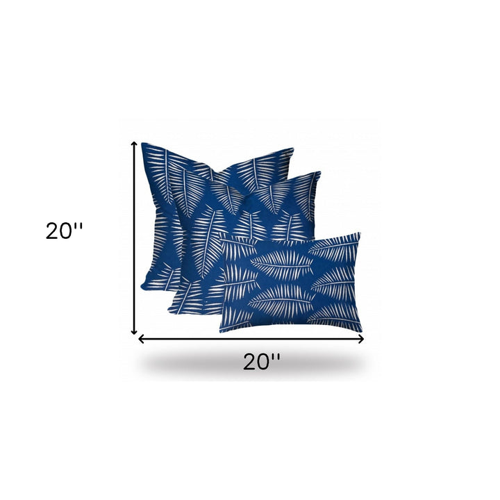 Set Of Three 20" X 20" Blue And White Zippered Coastal Throw Indoor Outdoor Pillow