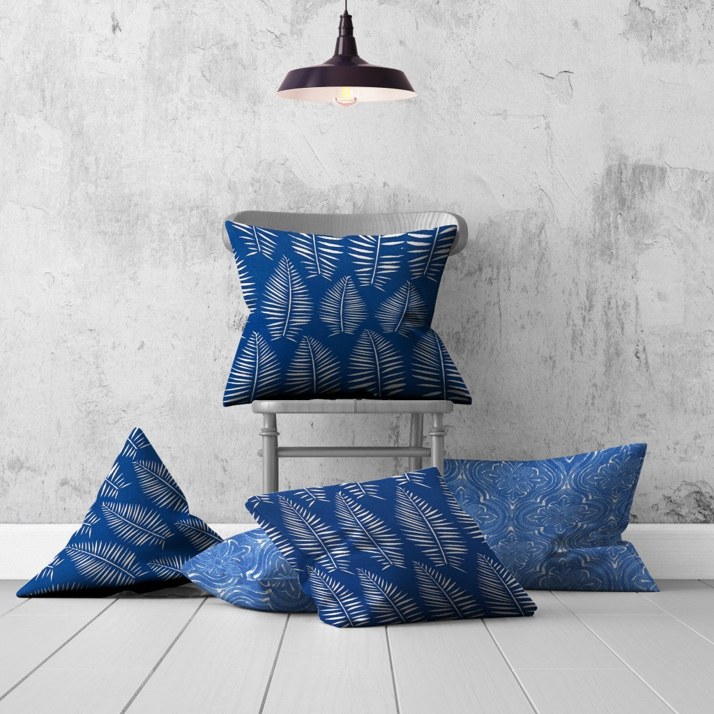 Set Of Three 20" X 20" Blue And White Blown Seam Coastal Throw Indoor Outdoor Pillow