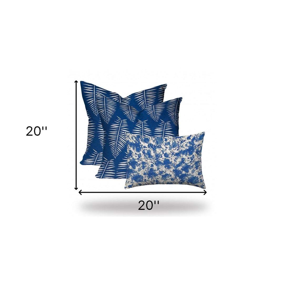 Set Of Three 20" X 20" Blue And White Zippered Coastal Throw Indoor Outdoor Pillow Cover