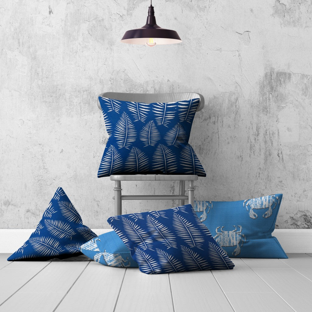 Set Of Three 20" X 20" Blue And White Enveloped Coastal Throw Indoor Outdoor Pillow Cover