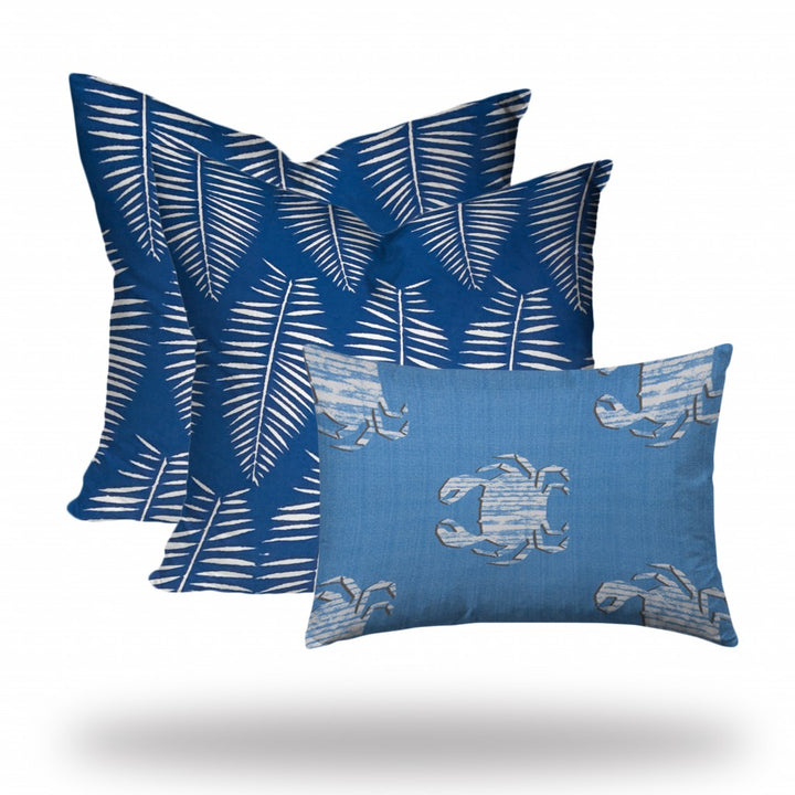 Set Of Three 20" X 20" Blue And White Zippered Coastal Throw Indoor Outdoor Pillow Cover