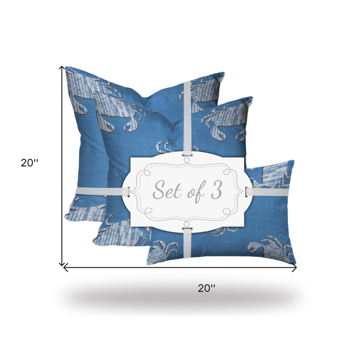 20" X 20" Blue And White Zippered Throw Indoor Outdoor Pillow