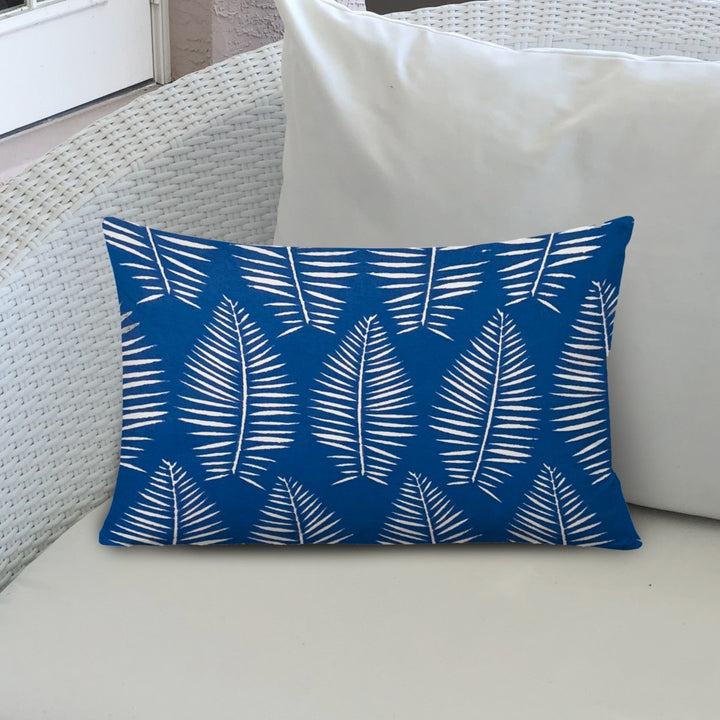 12" X 16" Blue And White Enveloped Tropical Lumbar Indoor Outdoor Pillow