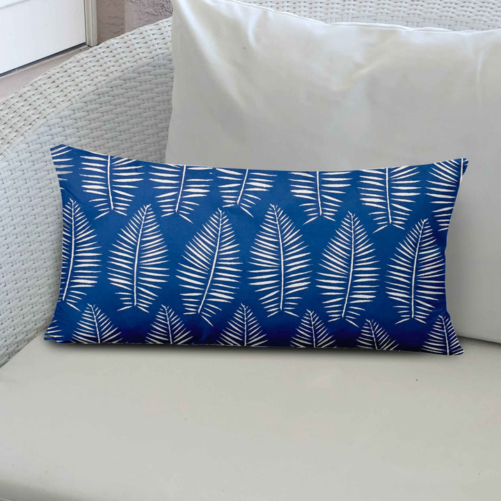 12" X 16" Blue And White Enveloped Tropical Lumbar Indoor Outdoor Pillow