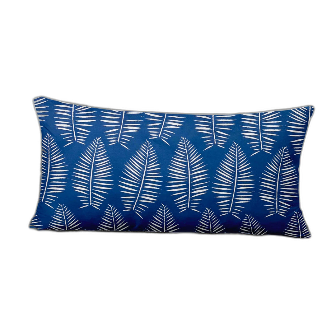 12" X 16" Blue And White Enveloped Tropical Lumbar Indoor Outdoor Pillow