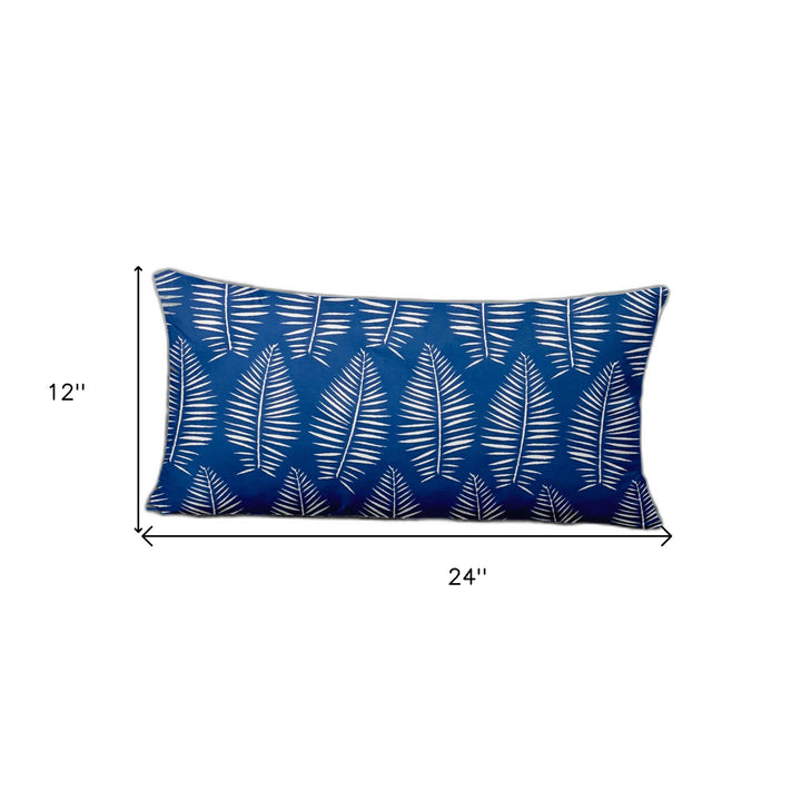 12" X 16" Blue And White Enveloped Tropical Lumbar Indoor Outdoor Pillow