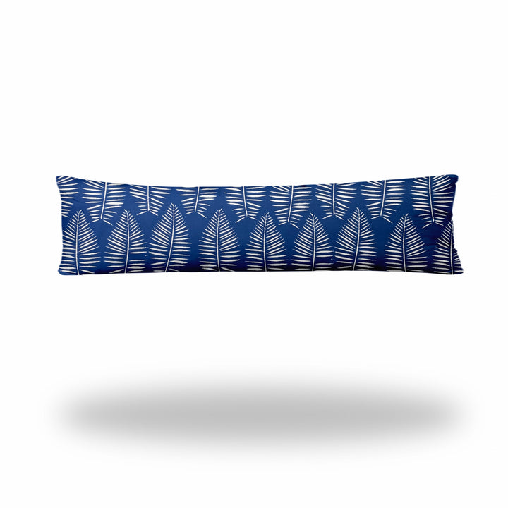 12" X 16" Blue And White Enveloped Tropical Lumbar Indoor Outdoor Pillow