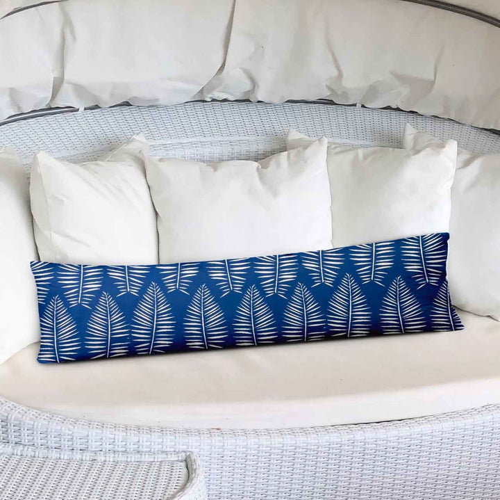 12" X 16" Blue And White Enveloped Tropical Lumbar Indoor Outdoor Pillow