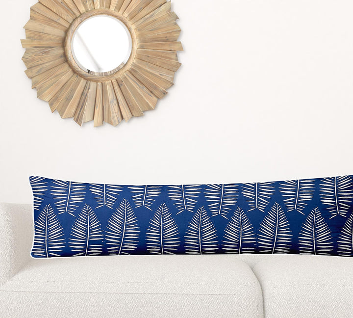 12" X 16" Blue And White Enveloped Tropical Lumbar Indoor Outdoor Pillow