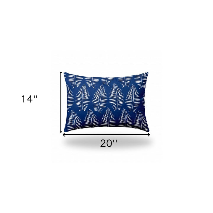 12" X 16" Blue And White Enveloped Tropical Lumbar Indoor Outdoor Pillow