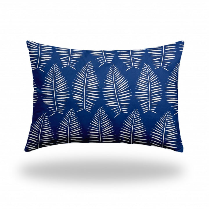 12" X 16" Blue And White Enveloped Tropical Lumbar Indoor Outdoor Pillow