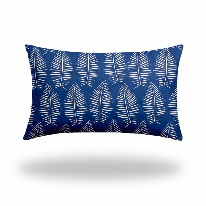 12" X 16" Blue And White Enveloped Tropical Lumbar Indoor Outdoor Pillow