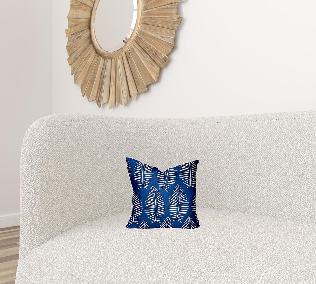 12" X 16" Blue And White Enveloped Tropical Lumbar Indoor Outdoor Pillow