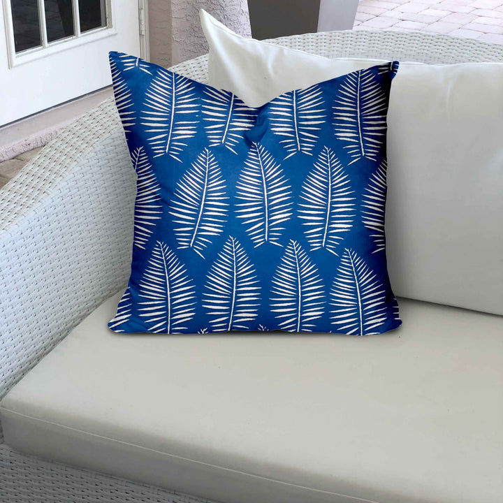 12" X 16" Blue And White Enveloped Tropical Lumbar Indoor Outdoor Pillow