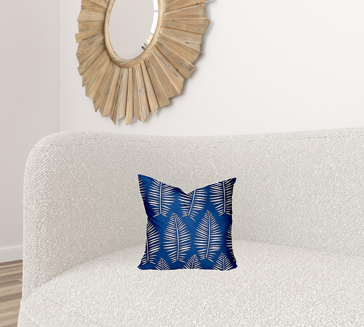 12" X 16" Blue And White Enveloped Tropical Lumbar Indoor Outdoor Pillow