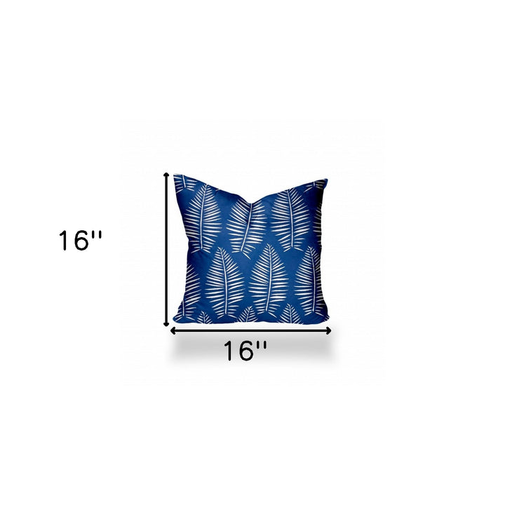 12" X 16" Blue And White Enveloped Tropical Lumbar Indoor Outdoor Pillow