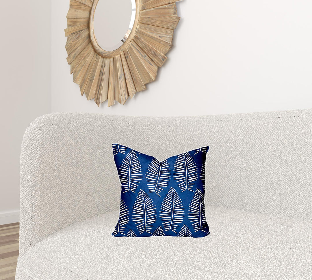 12" X 16" Blue And White Enveloped Tropical Lumbar Indoor Outdoor Pillow