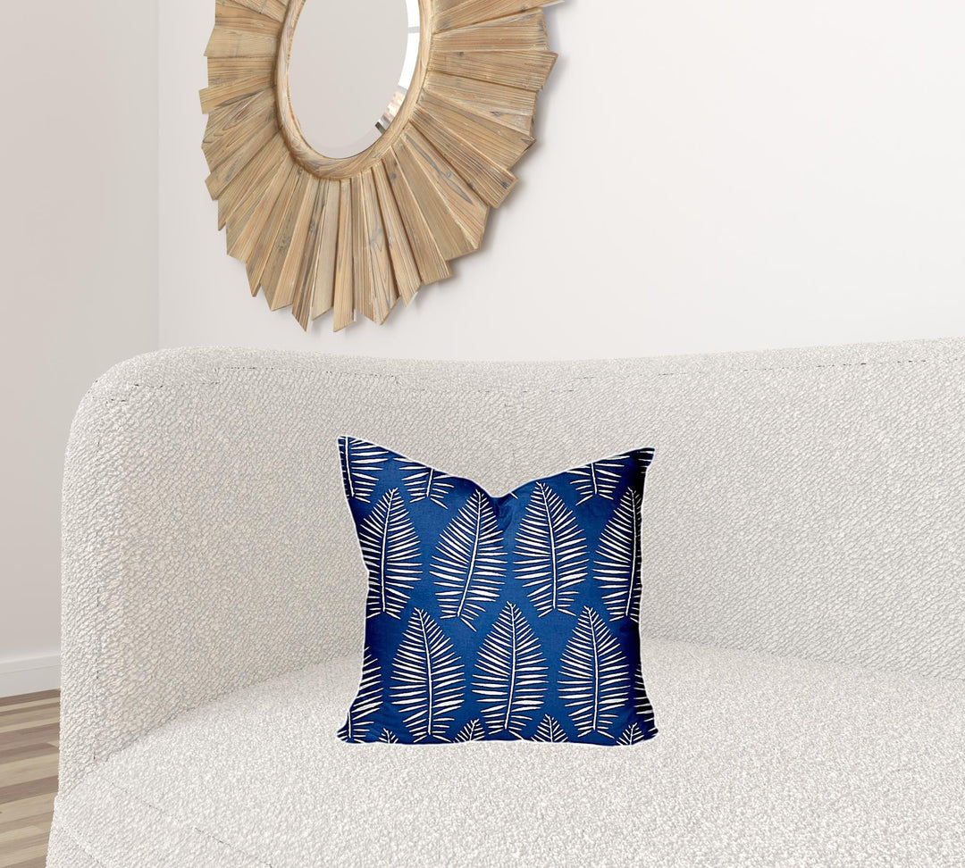 12" X 16" Blue And White Enveloped Tropical Lumbar Indoor Outdoor Pillow