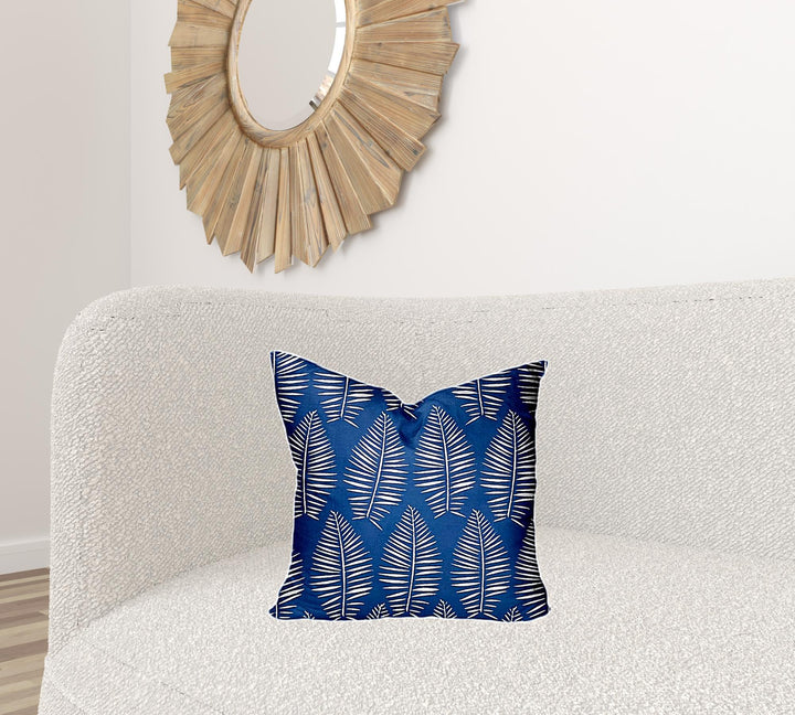 12" X 16" Blue And White Enveloped Tropical Lumbar Indoor Outdoor Pillow