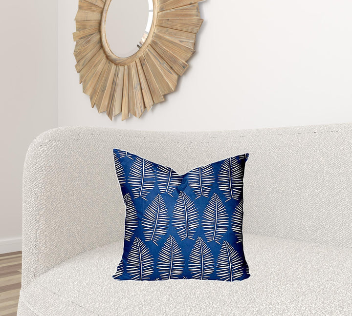 12" X 16" Blue And White Enveloped Tropical Lumbar Indoor Outdoor Pillow