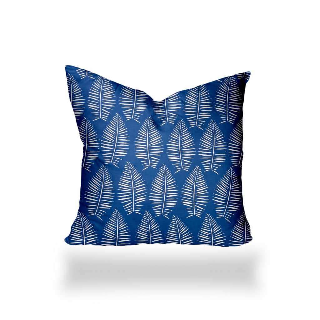 12" X 16" Blue And White Enveloped Tropical Lumbar Indoor Outdoor Pillow