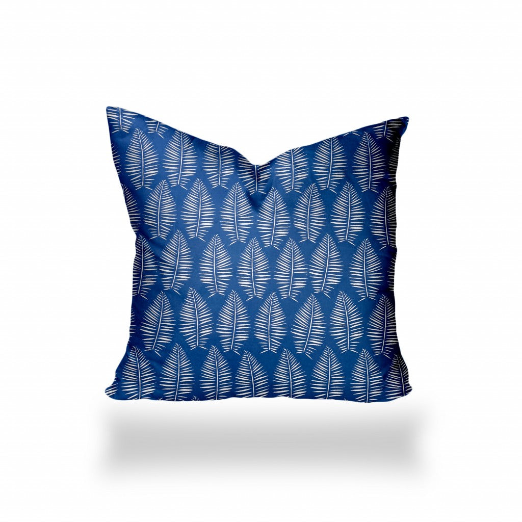 12" X 16" Blue And White Enveloped Tropical Lumbar Indoor Outdoor Pillow