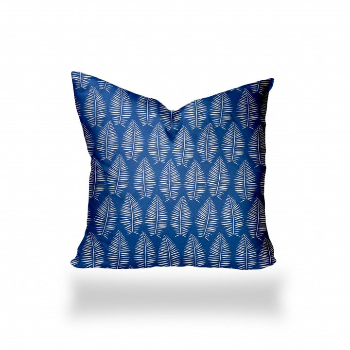 12" X 16" Blue And White Enveloped Tropical Lumbar Indoor Outdoor Pillow