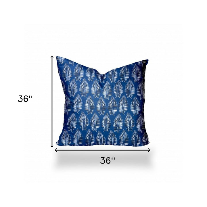 12" X 16" Blue And White Enveloped Tropical Lumbar Indoor Outdoor Pillow