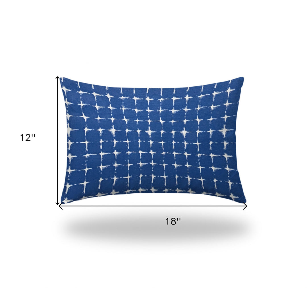 12" X 16" Blue And White Blown Seam Gingham Lumbar Indoor Outdoor Pillow