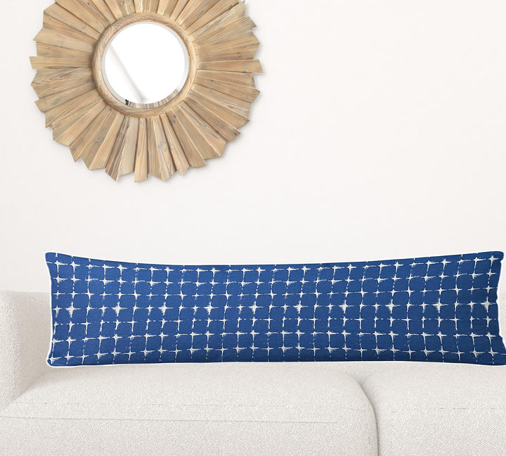 12" X 16" Blue And White Blown Seam Gingham Lumbar Indoor Outdoor Pillow