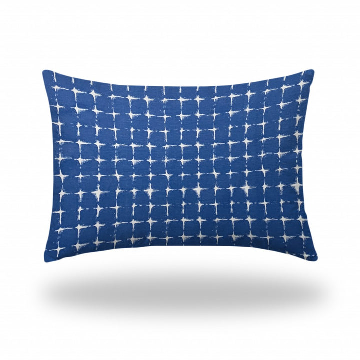 12" X 16" Blue And White Blown Seam Gingham Lumbar Indoor Outdoor Pillow